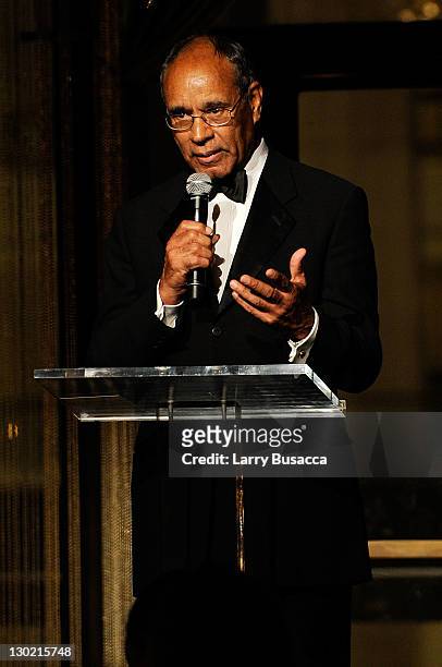 Dr Harold Freeman speaks onstage at an evening with Ralph Lauren hosted by Oprah Winfrey and presented at Lincoln Center on October 24, 2011 in New...