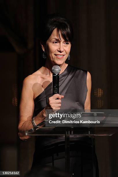 Katherine Farley speaks onstage at an evening with Ralph Lauren hosted by Oprah Winfrey and presented at Lincoln Center on October 24, 2011 in New...