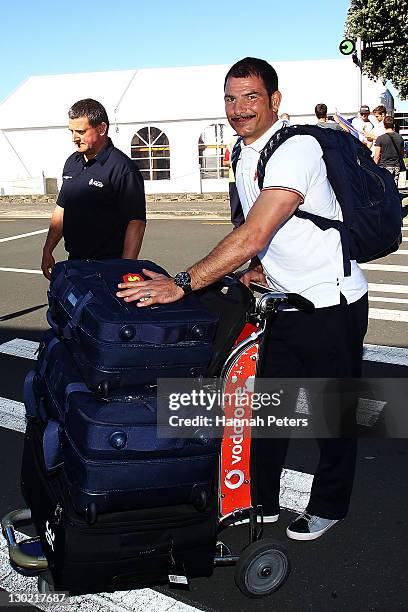 Head coach Marc Lievremont of the France 2011 IRB Rugby World Cup squad departs Auckland International Airport on October 25, 2011 in Auckland, New...
