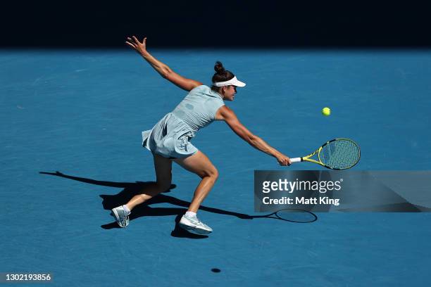 Jennifer Brady of the United States plays a backhand in her Women's Singles fourth round match against Donna Vekic of Croatia during day eight of the...