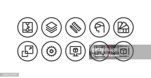printing, modeling, 3d printer, scanner, programming icons - 3d printer close up stock illustrations