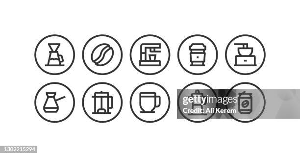 coffee, coffee dripper, coffee bean, coffee maker, coffee pot icons - making coffee stock illustrations