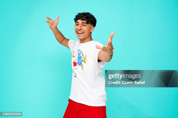 Television presenter, Karim Zeroual wearing a Red Nose Day 2021 t-shirt on October 23,2020 in London, England. Red Nose Day takes place on March 19th...