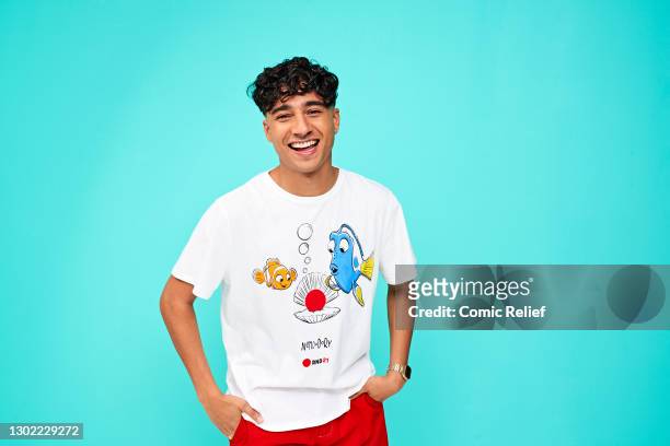 Television presenter, Karim Zeroual wearing a Red Nose Day 2021 t-shirt on October 23,2020 in London, England. Red Nose Day takes place on March 19th...
