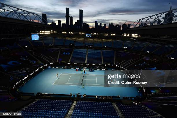General view of Rod Laver Arena during the Women's Singles fourth round match against Shelby Rogers of the United States and Ashleigh Barty of...