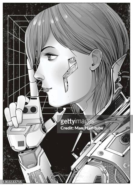 illustrazioni stock, clip art, cartoni animati e icone di tendenza di stile manga illustrazione cyberpunk - cyborg