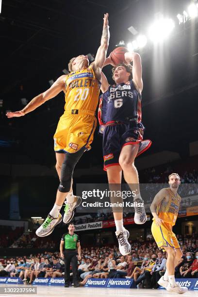 Josh Giddey of the 36ers shoots during the round five NBL match between the Adelaide 36ers and the Brisbane Bullets at Adelaide Entertainment Centre,...