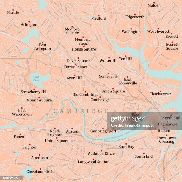 ma middlesex cambridge vector road map - cambridge street stock illustrations