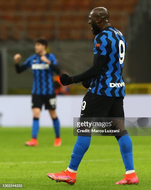 Romelu Lukaku of FC Internazionale celebrates his second goal during the Serie A match between FC Internazionale and SS Lazio at Stadio Giuseppe...
