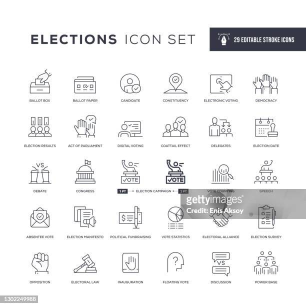 elections editable stroke line icons - politische wahl stock-grafiken, -clipart, -cartoons und -symbole
