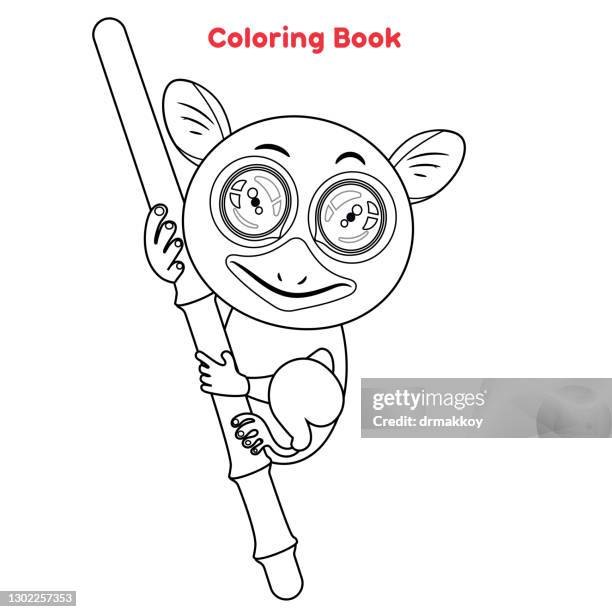 cute tarsier coloring book - tarsier stock illustrations