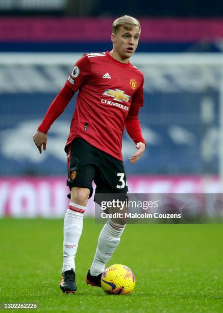 Donny van de Beek of Manchester United runs with the ball during the Premier League match between West Bromwich Albion and Manchester United at The...