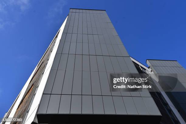 General view of The Decks residential complex which has aluminum cladding material on February 15, 2021 in Runcorn, England. Building management and...