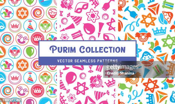 purim holiday - seamless pattern collection - purim stock illustrations