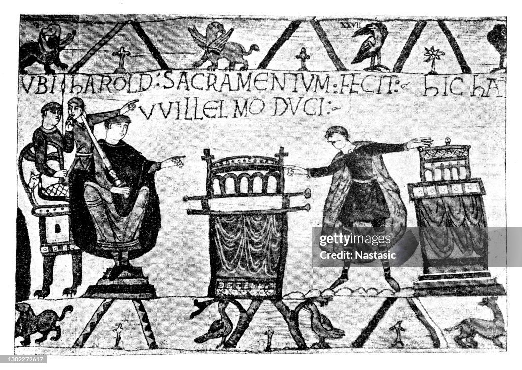 The Bayeux tapestry: Harold swears his oath to William