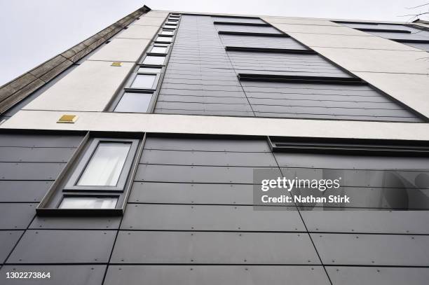 General view of The Decks residential complex which has aluminum cladding material on February 15, 2021 in Runcorn, England. Building management and...