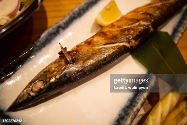 grilled saury - saury stock pictures, royalty-free photos & images