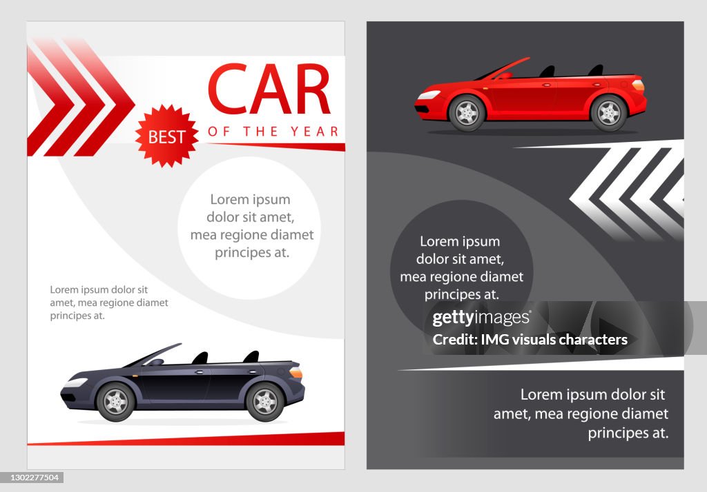 Car Booklet Indesign Car Of The Year Flat Vector Brochure Template Premium Class Auto Flyer ...