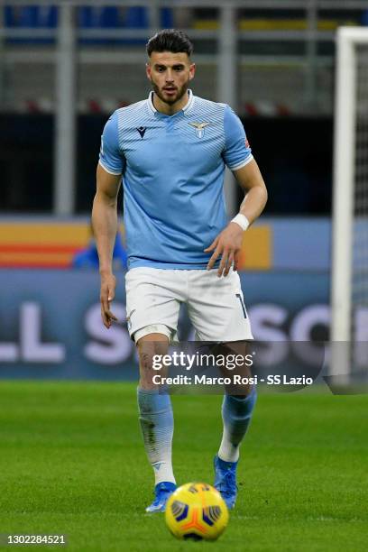 Wesley Hoedt of SS Lazio in action during the Serie A match between FC Internazionale and SS Lazio at Stadio Giuseppe Meazza on February 14, 2021 in...