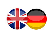 Uk and German flag isolated on white background.