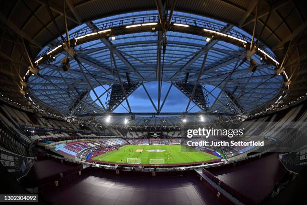 General view inside the stadium ahead of the Premier League match between West Ham United and Sheffield United at London Stadium on February 15, 2021...