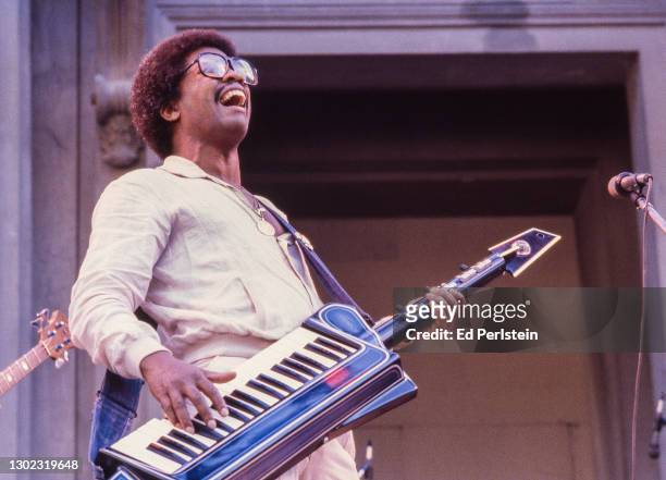 Herbie Hancock performs during the Berkeley Jazz Festival at the Greek Theatre in Berkeley, California on May 25, 1980.