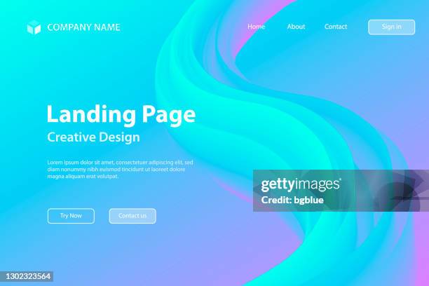 illustrazioni stock, clip art, cartoni animati e icone di tendenza di modello pagina di destinazione - progettazione astratta fluida su sfondo sfumatura blu - landing