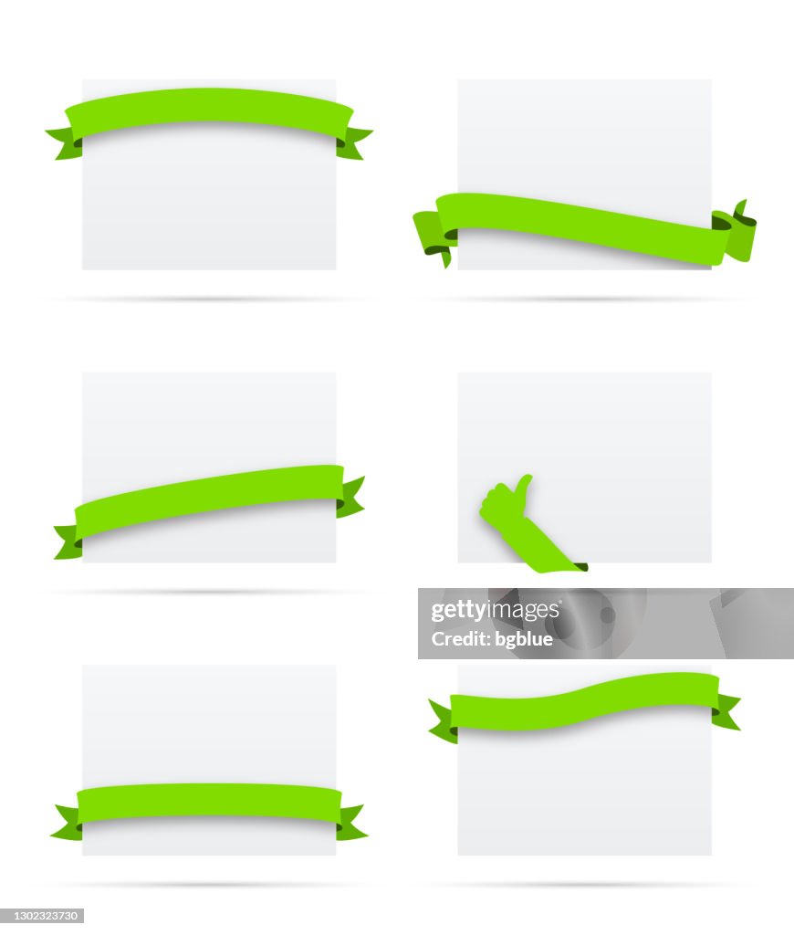 Green Ribbon Editable Set Of Green Ribbons On Blank White Labels Design Elements High-Res ...