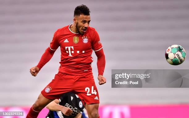 Corentin Tolisso of FC Bayern Muenchen scores their team's second goal during the Bundesliga match between FC Bayern Muenchen and DSC Arminia...