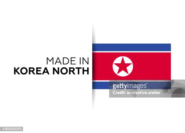 hergestellt in der korea north label, produkt emblem. weißer isolierter hintergrund - north korea stock-grafiken, -clipart, -cartoons und -symbole