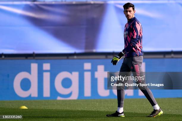 Diego Altube of Real Madrid looks on prior the game during the La Liga Santander match between Real Madrid and Valencia CF at Estadio Alfredo Di...