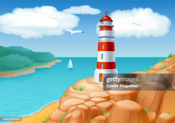 landscape with a lighthouse - seascape stock illustrations