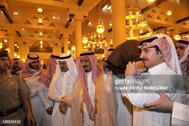 Governor of Riyadh, Prince Salman bin Abdel Aziz and members of the royal family carry the body of the late Saudi Crown Prince Sultan bin Abdel Aziz,...