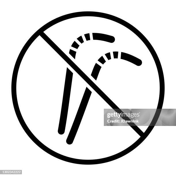 plastic drinking straw ban on single use 100% solid black fill icon - plastic straw stock illustrations