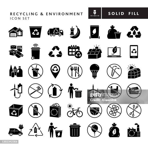 stockillustraties, clipart, cartoons en iconen met recycling en milieubehoud 100% solide zwarte vulling pictogram set - elektronisch afval