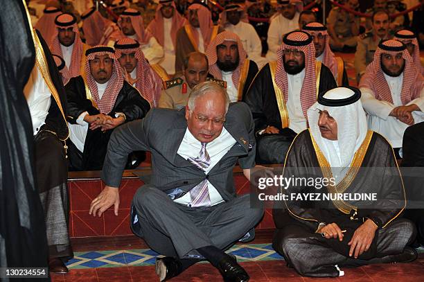 Prime Minister of Malaysia Najib Razak attends the funeral of late Saudi Crown Prince Sultan bin Abdel Aziz, at Imam Turki bin Abdullah mosque, on...