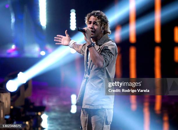 Richard Camacho of CNCO performs onstage during rehearsals for Univision's 33rd Edition of Premio Lo Nuestro a la Música Latina at AmericanAirlines...