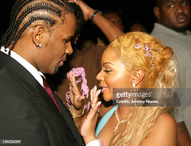 Kelly and Lil' Kim during Roc Digital's Rocbox Launch Party at Sky Bar at The Shore Club in Miami, Florida, United States.