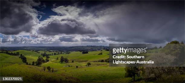 loch scenery and fertile rural farming area in south gippsland, victoria, australia. - gippsland stock-fotos und bilder
