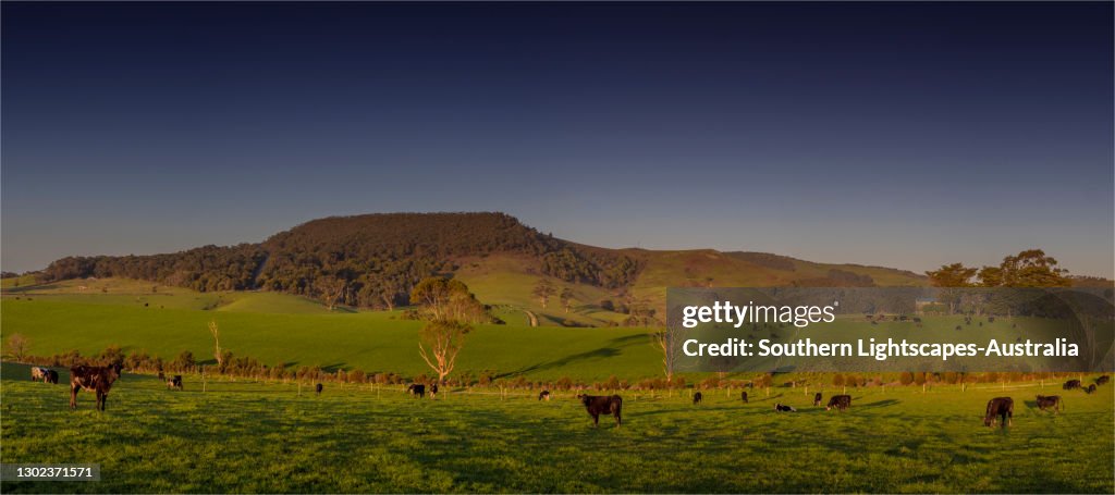 Panoramic view of the rural farming area, Waratah bay in South Gippsland, Victoria, Australia.
