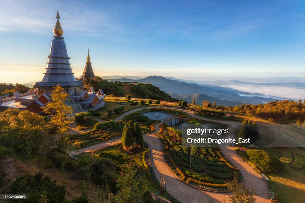 King and Queen pagoda of Doi Inthanon Chiangmai Thailand. Naphamethinidon and Naphaphonphumisiri