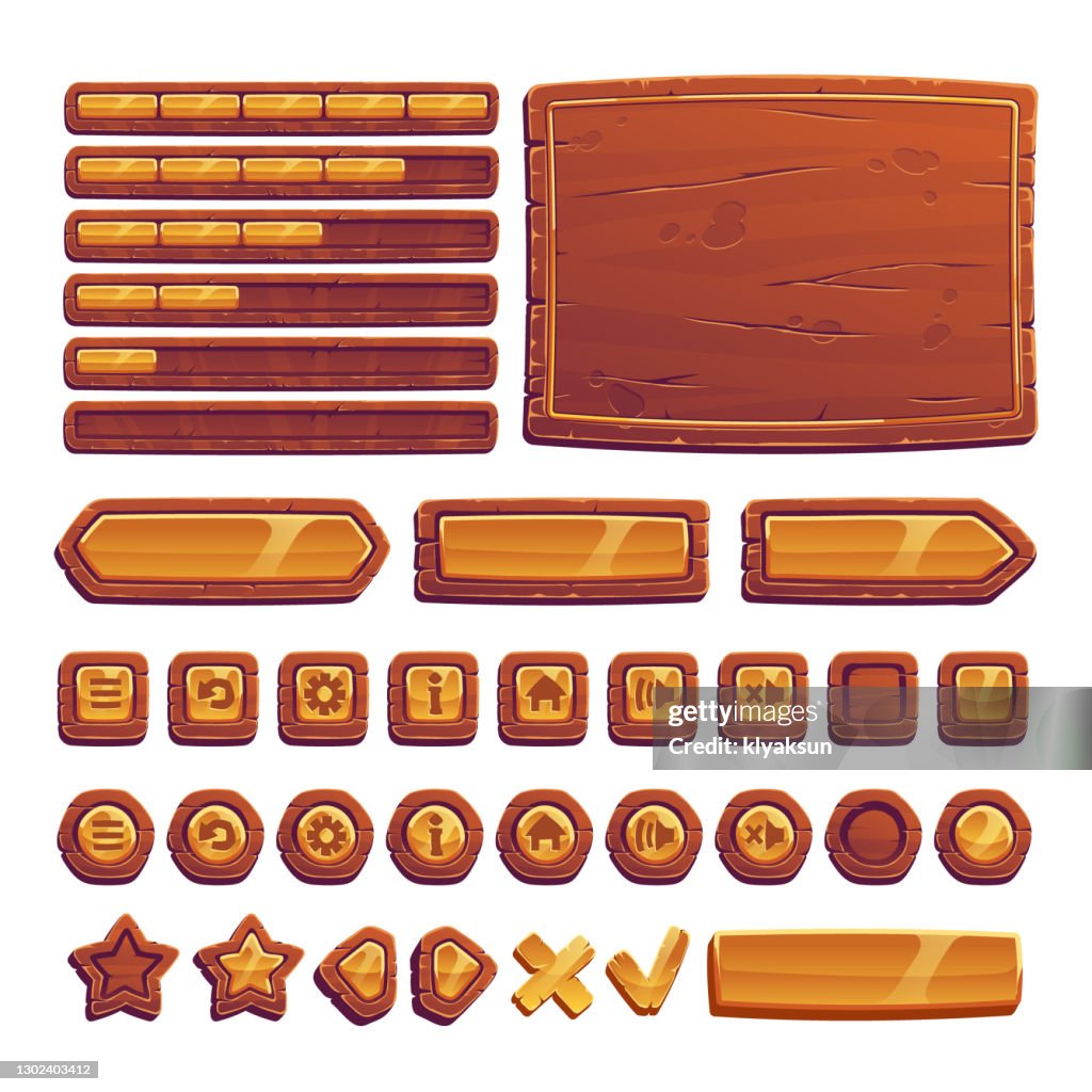 Curved Gui Button Wooden And Gold Buttons For Ui Game Gui Elements High-Res Vector ...