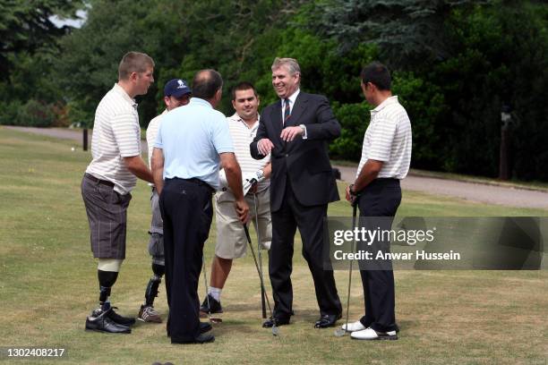 Prince Andrew, Duke of York attends the launch of the On Course charity for injured servicemen and women at the Royal Household Golf Club in the...