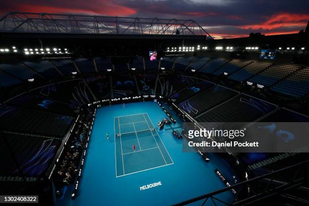 General view of Rod Laver Arena during the Women's Singles Quarterfinals match between Serena Williams of the United States and Simona Halep of...
