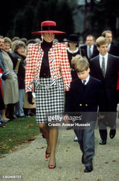 Diana, Princess of Wales and her son Prince William attend the christening of Princess Eugenie at St Mary Magdalene Church in Sandringham on December...