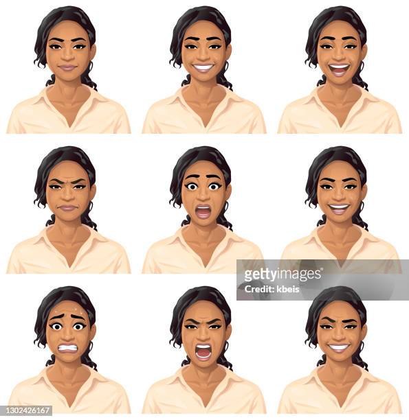 young woman in blouse portrait - emotions - angry black woman stock illustrations