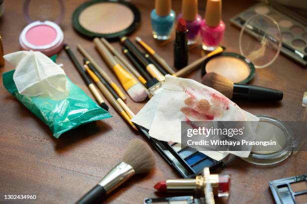 make-up removal products over a white background. still life - removing make up stock pictures, royalty-free photos & images