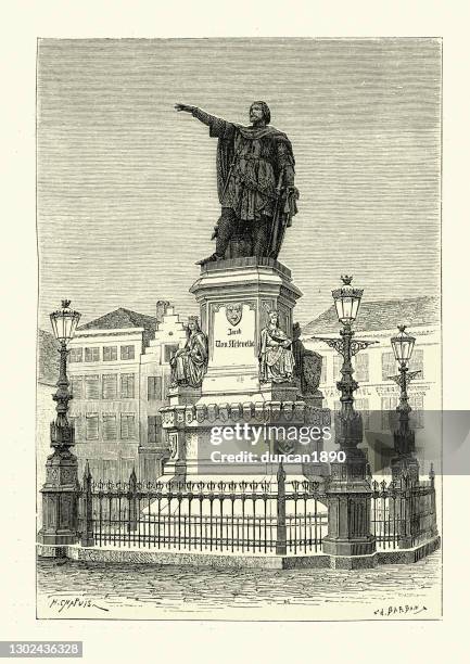 statue of jacob van artevelde in ghent - traditionally belgian stock illustrations