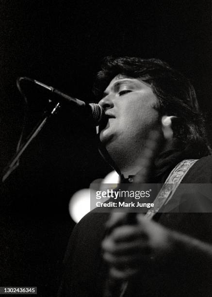 David Hidalgo sings and plays the guitar in a Los Lobos concert at the Paramount Theatre on November 5, 1987 in Denver, Colorado. Los Lobos is an...