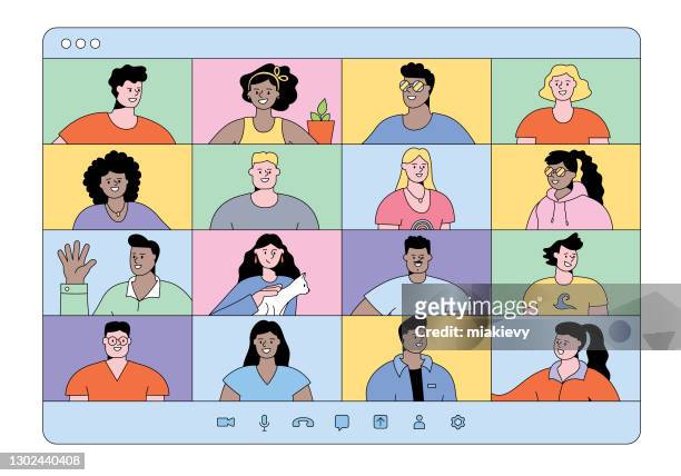videokonferenzbildschirm - menschliches gesicht stock-grafiken, -clipart, -cartoons und -symbole